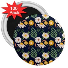 Flower Grey Pattern Floral 3  Magnets (100 Pack) by Dutashop