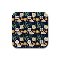 Flower Grey Pattern Floral Rubber Square Coaster (4 Pack) by Dutashop