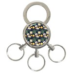 Flower Grey Pattern Floral 3-Ring Key Chain Front