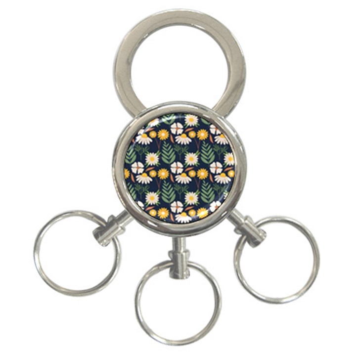 Flower Grey Pattern Floral 3-Ring Key Chain