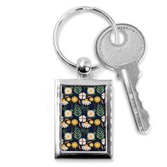 Flower Grey Pattern Floral Key Chain (rectangle) by Dutashop