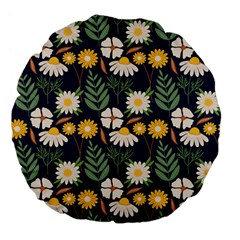 Flower Grey Pattern Floral Large 18  Premium Flano Round Cushions by Dutashop