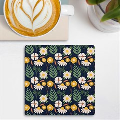 Flower Grey Pattern Floral Uv Print Square Tile Coaster  by Dutashop