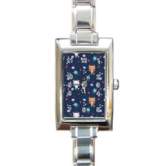 Cute-astronaut-cat-with-star-galaxy-elements-seamless-pattern Rectangle Italian Charm Watch by Vaneshart