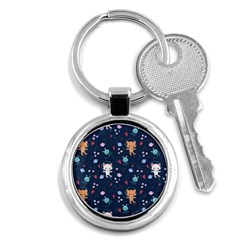 Cute-astronaut-cat-with-star-galaxy-elements-seamless-pattern Key Chain (round) by Vaneshart