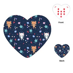 Cute-astronaut-cat-with-star-galaxy-elements-seamless-pattern Playing Cards Single Design (heart)