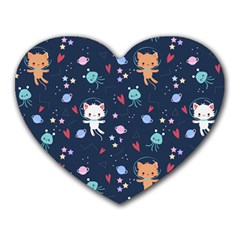 Cute-astronaut-cat-with-star-galaxy-elements-seamless-pattern Heart Mousepad by Vaneshart