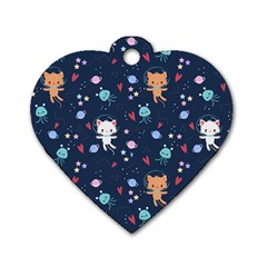 Cute-astronaut-cat-with-star-galaxy-elements-seamless-pattern Dog Tag Heart (one Side) by Vaneshart