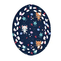 Cute-astronaut-cat-with-star-galaxy-elements-seamless-pattern Ornament (oval Filigree) by Vaneshart