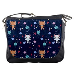 Cute-astronaut-cat-with-star-galaxy-elements-seamless-pattern Messenger Bag by Vaneshart