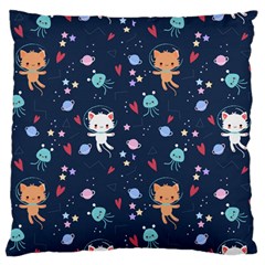 Cute-astronaut-cat-with-star-galaxy-elements-seamless-pattern Large Cushion Case (two Sides) by Vaneshart