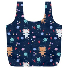 Cute-astronaut-cat-with-star-galaxy-elements-seamless-pattern Full Print Recycle Bag (xl) by Vaneshart