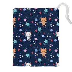 Cute-astronaut-cat-with-star-galaxy-elements-seamless-pattern Drawstring Pouch (5xl)