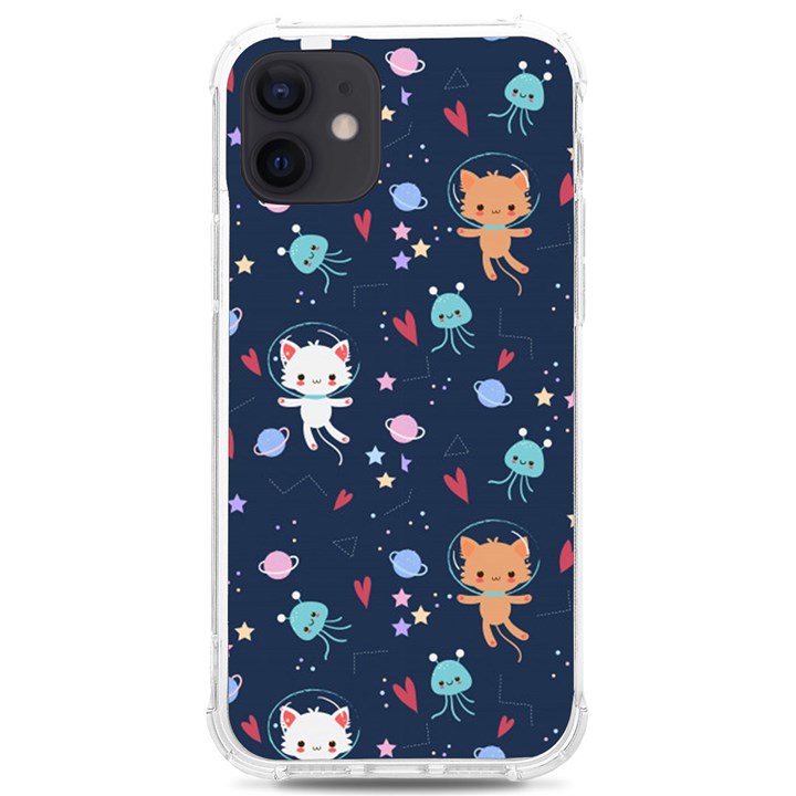 Cute-astronaut-cat-with-star-galaxy-elements-seamless-pattern iPhone 12/12 Pro TPU UV Print Case