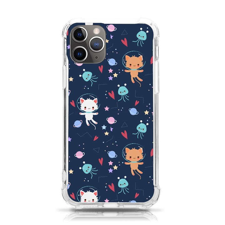 Cute-astronaut-cat-with-star-galaxy-elements-seamless-pattern iPhone 11 Pro 5.8 Inch TPU UV Print Case