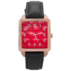 Red Textured Wall Rose Gold Leather Watch  by artworkshop