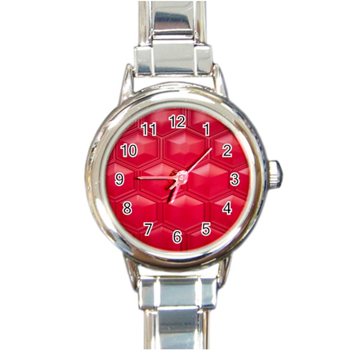 Red Textured Wall Round Italian Charm Watch