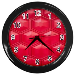 Red Textured Wall Wall Clock (black) by artworkshop