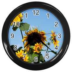 Sunflower Flower Yellow Wall Clock (black) by artworkshop