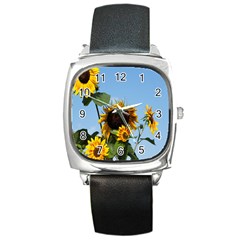 Sunflower Flower Yellow Square Metal Watch by artworkshop