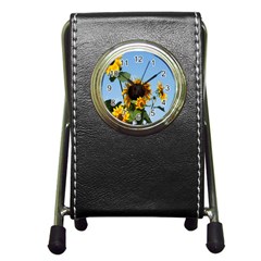 Sunflower Flower Yellow Pen Holder Desk Clock by artworkshop