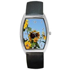 Sunflower Flower Yellow Barrel Style Metal Watch by artworkshop