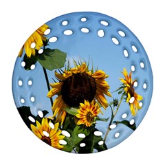 Sunflower Flower Yellow Round Filigree Ornament (two Sides) by artworkshop