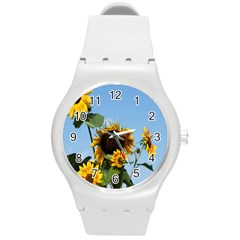 Sunflower Flower Yellow Round Plastic Sport Watch (m) by artworkshop