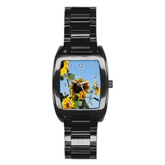 Sunflower Flower Yellow Stainless Steel Barrel Watch by artworkshop