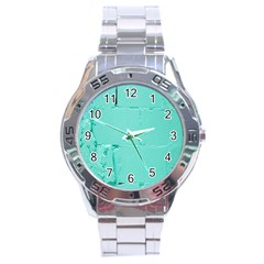 Teal Brick Texture Stainless Steel Analogue Watch by artworkshop