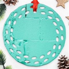 Teal Brick Texture Ornament (round Filigree) by artworkshop