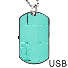 Teal Brick Texture Dog Tag Usb Flash (one Side) by artworkshop