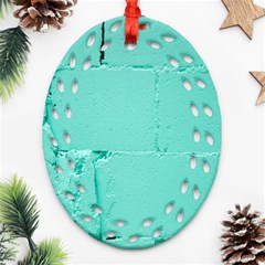 Teal Brick Texture Ornament (oval Filigree) by artworkshop