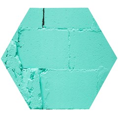 Teal Brick Texture Wooden Puzzle Hexagon by artworkshop