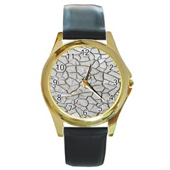 Texture Pattern Tile Round Gold Metal Watch