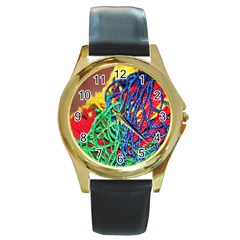 Thread Texture Pattern Round Gold Metal Watch by artworkshop