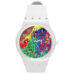 Thread Texture Pattern Round Plastic Sport Watch (m) by artworkshop