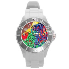 Thread Texture Pattern Round Plastic Sport Watch (l) by artworkshop