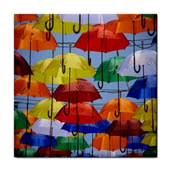 Umbrellas Colourful Tile Coaster by artworkshop