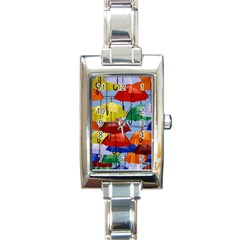 Umbrellas Colourful Rectangle Italian Charm Watch by artworkshop