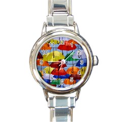 Umbrellas Colourful Round Italian Charm Watch by artworkshop