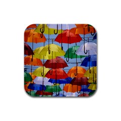 Umbrellas Colourful Rubber Square Coaster (4 Pack) by artworkshop