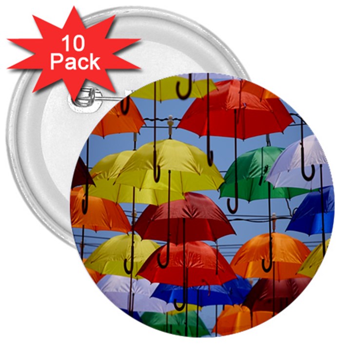 Umbrellas Colourful 3  Buttons (10 pack) 