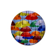 Umbrellas Colourful Rubber Round Coaster (4 Pack) by artworkshop