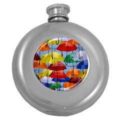 Umbrellas Colourful Round Hip Flask (5 Oz) by artworkshop