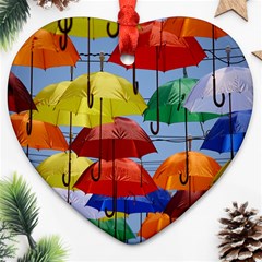 Umbrellas Colourful Heart Ornament (two Sides)