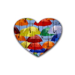 Umbrellas Colourful Rubber Heart Coaster (4 Pack) by artworkshop