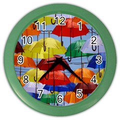 Umbrellas Colourful Color Wall Clock by artworkshop