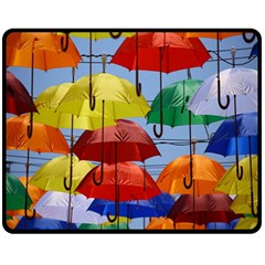 Umbrellas Colourful One Side Fleece Blanket (medium) by artworkshop