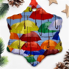 Umbrellas Colourful Snowflake Ornament (two Sides) by artworkshop